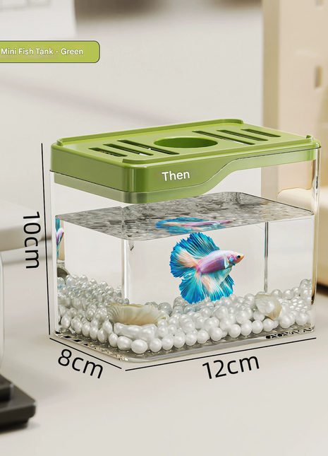 Imitation Glass Fall-Resistant Living Room Office Ecological Ornamental Micro-Landscape Aquarium Desktop Transparent Mini Fish Tank with Light