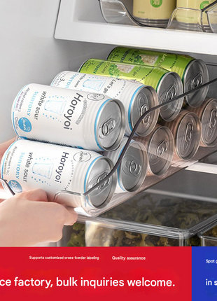 Kitchen Storage Box Transparent Beverage Rack Large Can Automatic Roll-down Refrigerator Beer Coke Storage Box