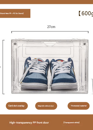 Wholesale Pp Shoe Box Aj Sneakers Transparent Storage Box Magnetic Side Opening Display Plastic Dormitory Artifact Shoe Cabinet