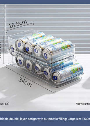 Refrigerator Beverage Storage Rack Double-Layer Rolling Foldable Can Storage Box Kitchen Desktop Beverage Rack