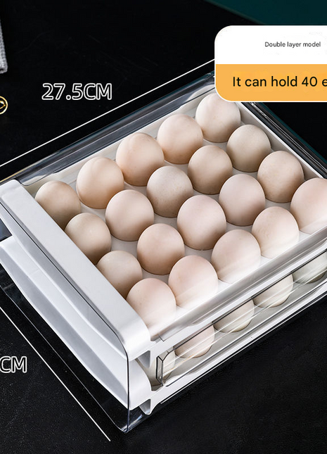 Wholesale Refrigerator Egg Storage Box, Drawer Type, 40 Compartments, Household Double-Layer Egg Tray, Stackable Egg Rack for Kitchen